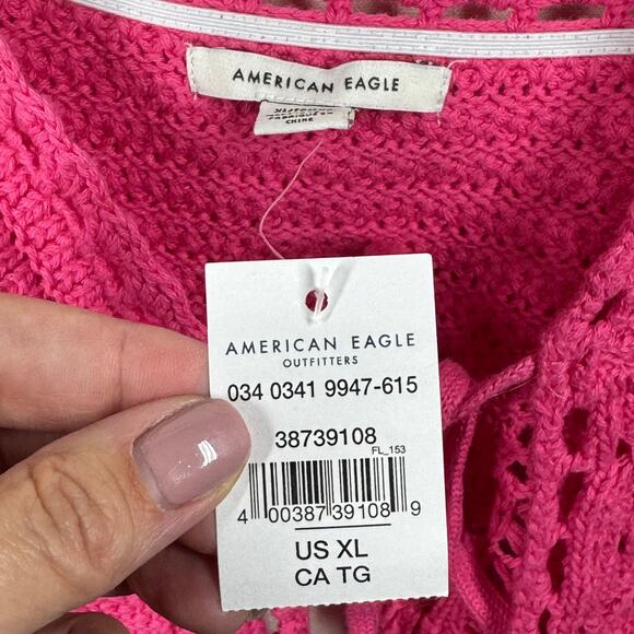 NWT AE Tie-Front Cami Size XL Crochet Hot Pink Tank Top Coquette Girl Balletcore - Picture 6 of 11